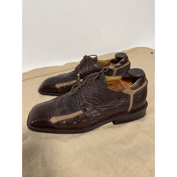 slickexotica Shoes Mens Size 9 Brown Ostrich Teju Lizard Derby Square Toe Dress main image 13